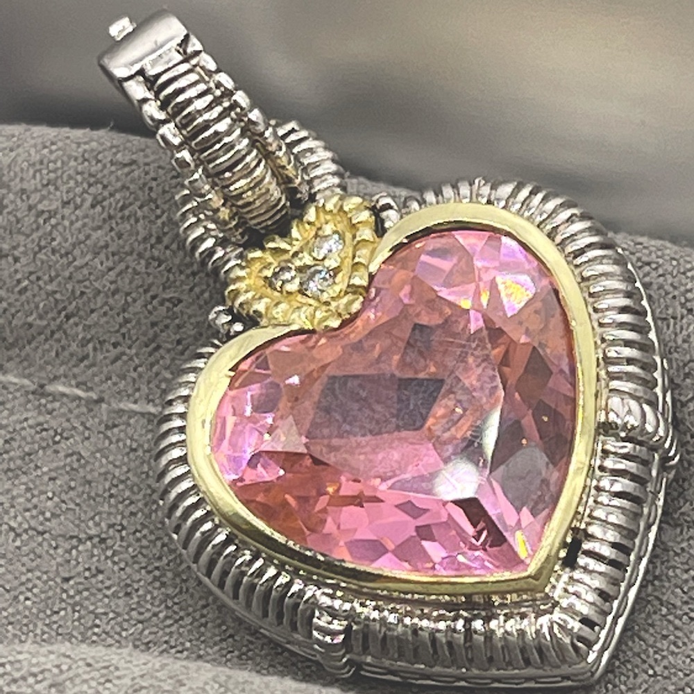 Judith Ripka LARGE pink crystal, silver, gold,diamond accents enhancer